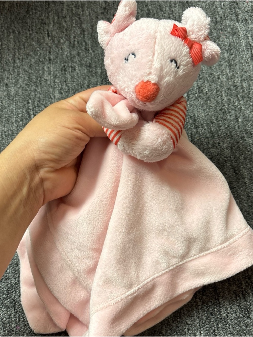 Carters Pink Mouse Striped Bow Lovey Security Blanket with Rattle 15" x 15"